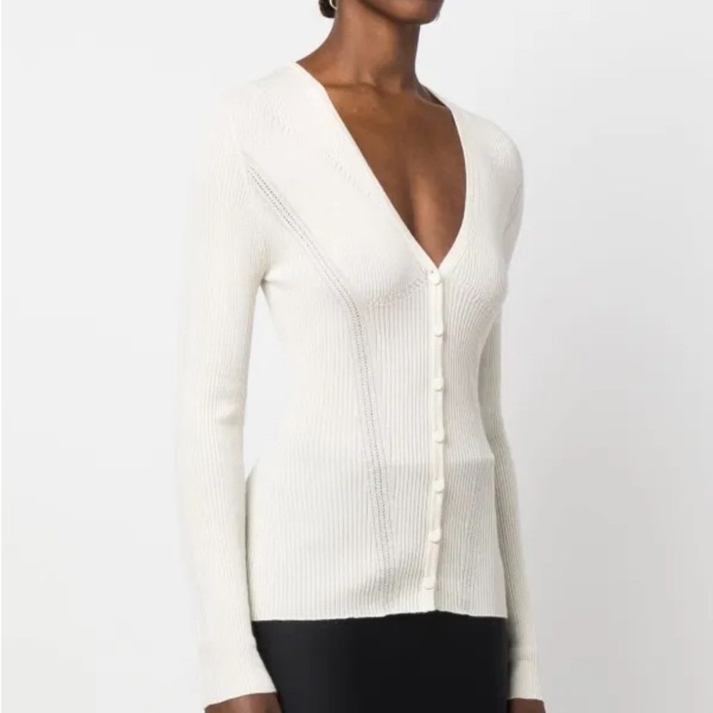 LANVIN Ribbed V-neck Top, Button Down,, Off White, NWT $1300MSRP